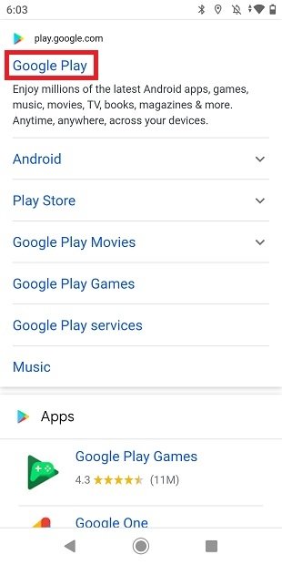 Chercher Google Play dans Google