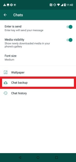 opzione di backup della chat