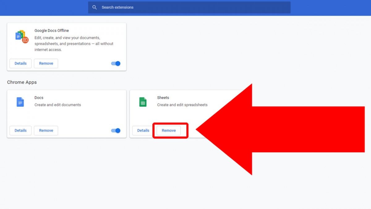 Busca la extensión que quieres eliminar y pincha en Remove