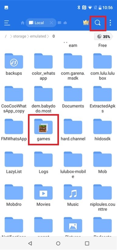 Busca la carpeta de Juegos en ES File Explorer