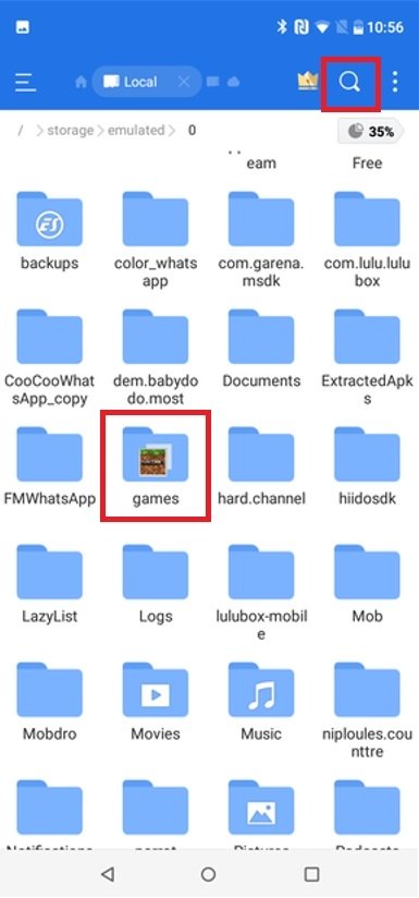 Папка с играми в ES File Explorer