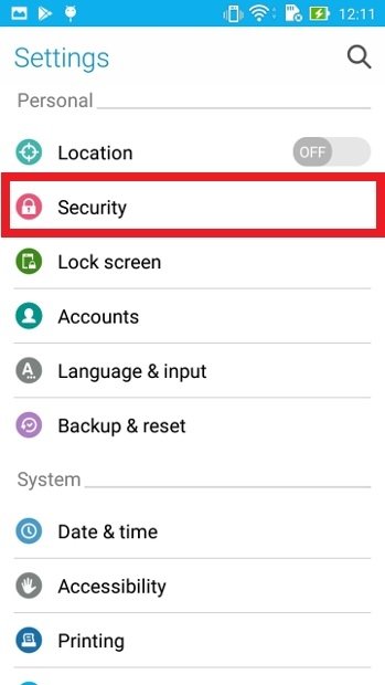 Search for the Security entry amongst the settings