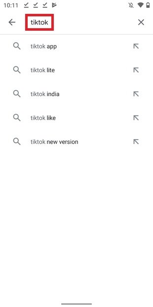 Search for TikTok in Google Play
