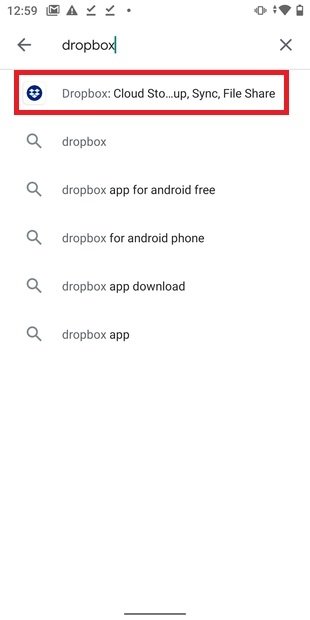 Procurar Dropbox no Google Play