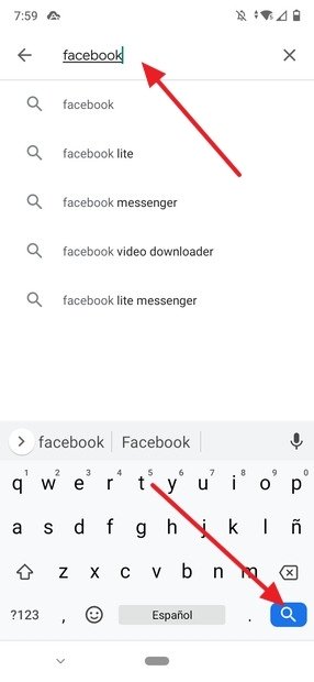 Searching for Facebook in Google Play
