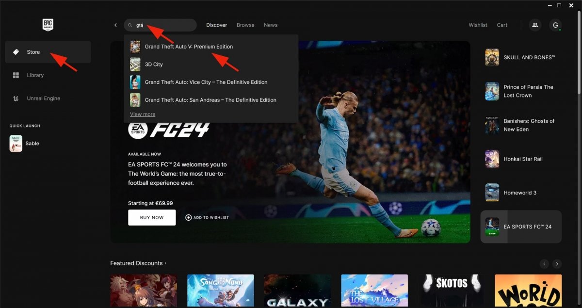 Pesquisar GTA V na Epic Games