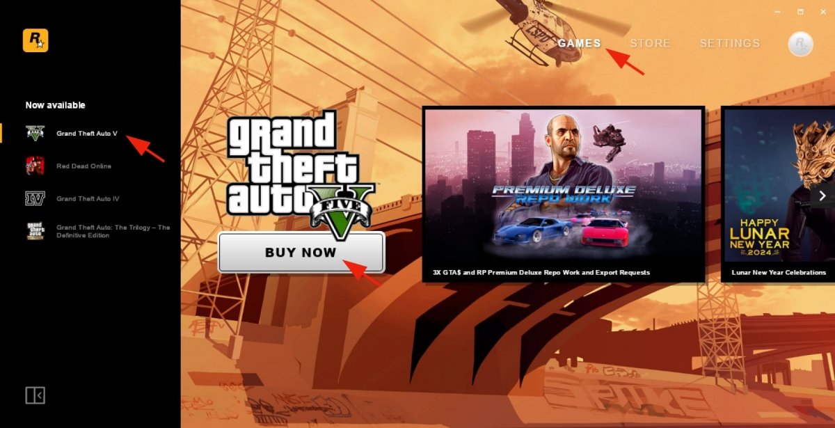 Cercare GTA V in Rockstar Games Launcher