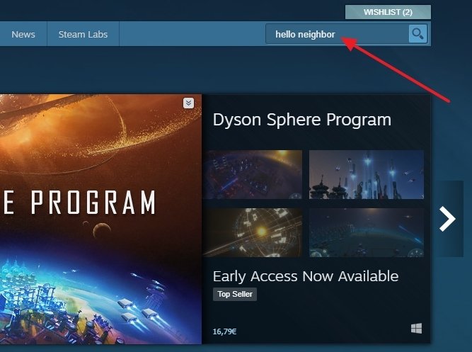 Searching for Hello Neighbor on Steam