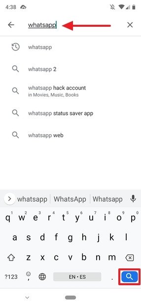 Recherche de WhatsApp dans Google Play