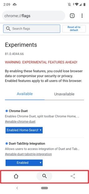 Bouton home chrome android