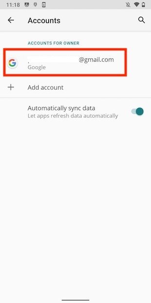 Select a Gmail account