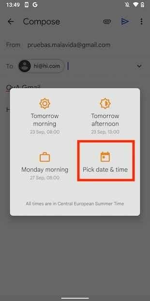 Select a time and date