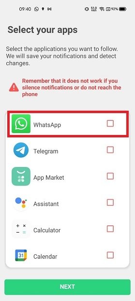 Select applications to monitor