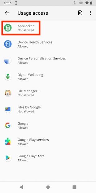 Selecionar AppLocker na lista de apps