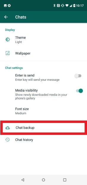 Seleziona Chat backup