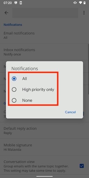 Select notifications