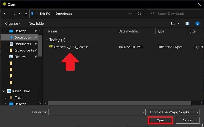 Sélectionner l'APK dans l'explorateur de fichiers
