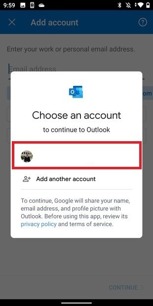 Select your Google account