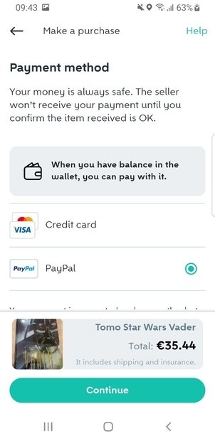 Seleziona la modalità di pagamento, carta o PayPal, per completare l'acquisto