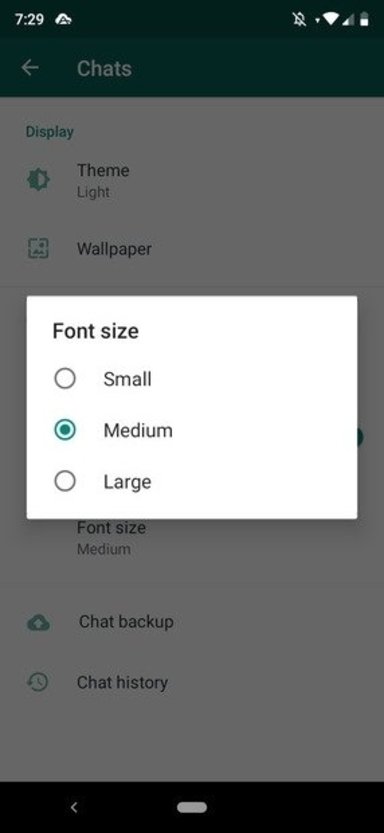 Selecting the text size