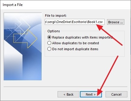 Selection of the CSV file