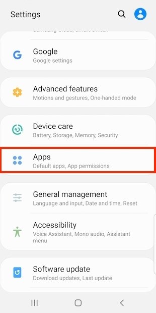 Settings-Apps menu