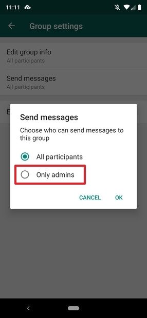 Settings to post messages