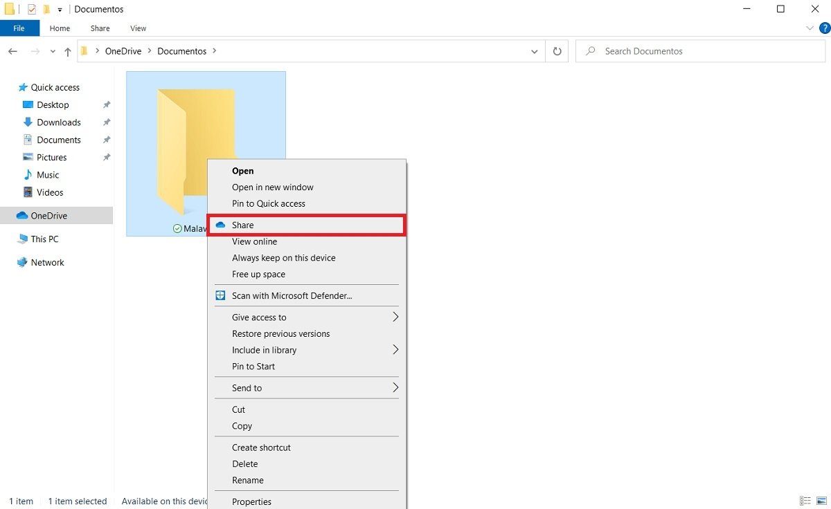 Share the folder in OneDrive
