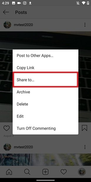 Share the post with another app