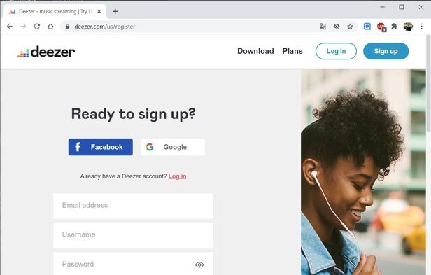 Sign up on Deezer