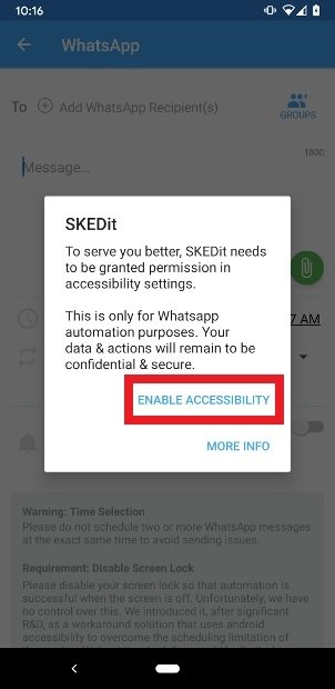 SKEDIt solicita permisos de accesibilidad