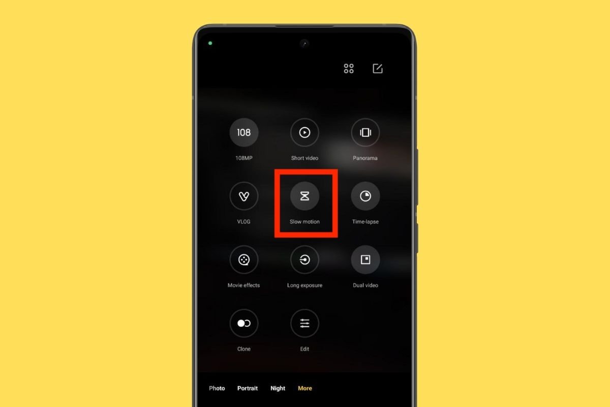 Slow-motion option in the camera modes of a Xiaomi phone equipped with MIUI