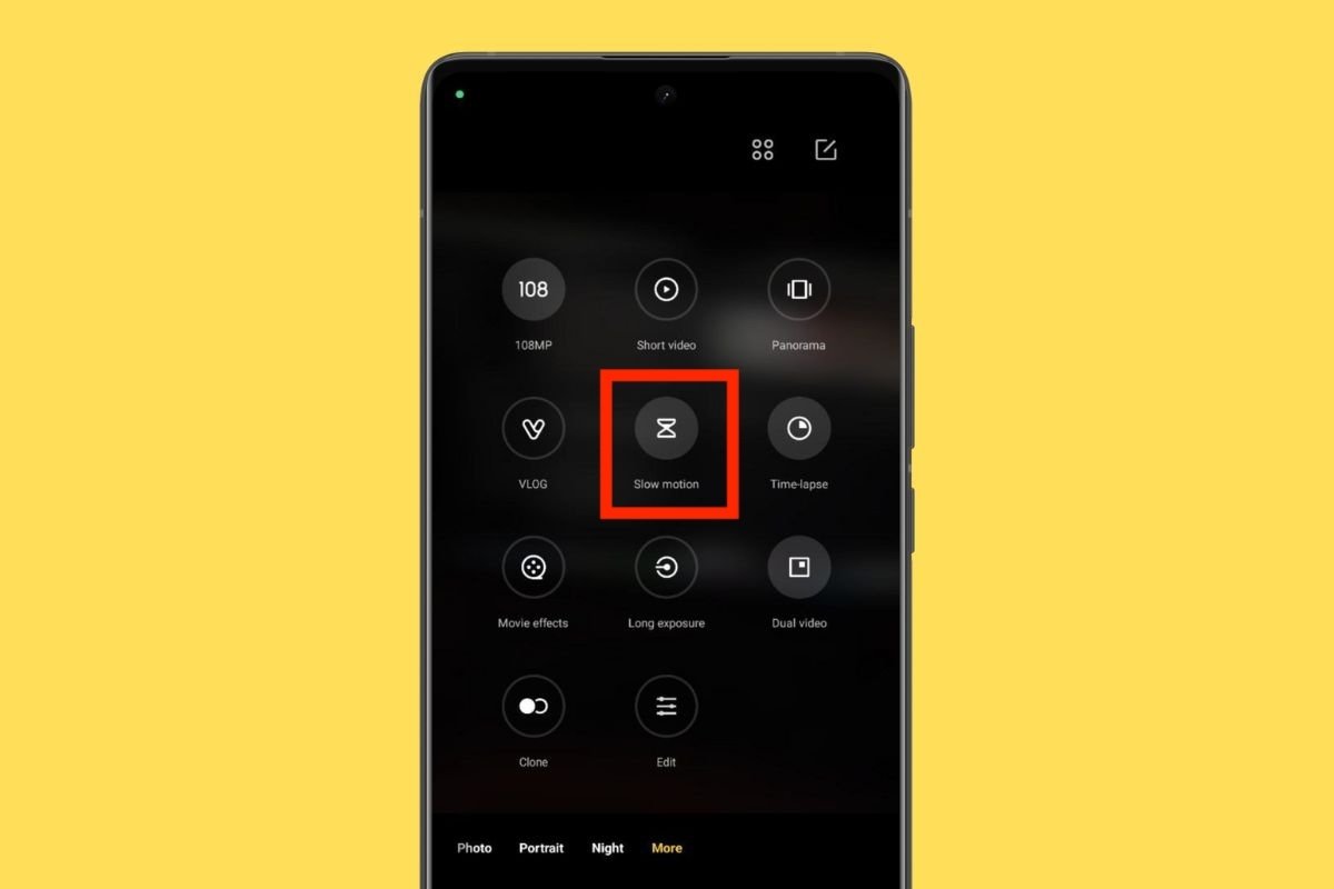 Opção de câmera lenta nos modos de um celular Xiaomi com MIUI
