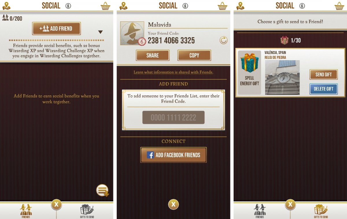 Social section to get in touch with friends and send gifts