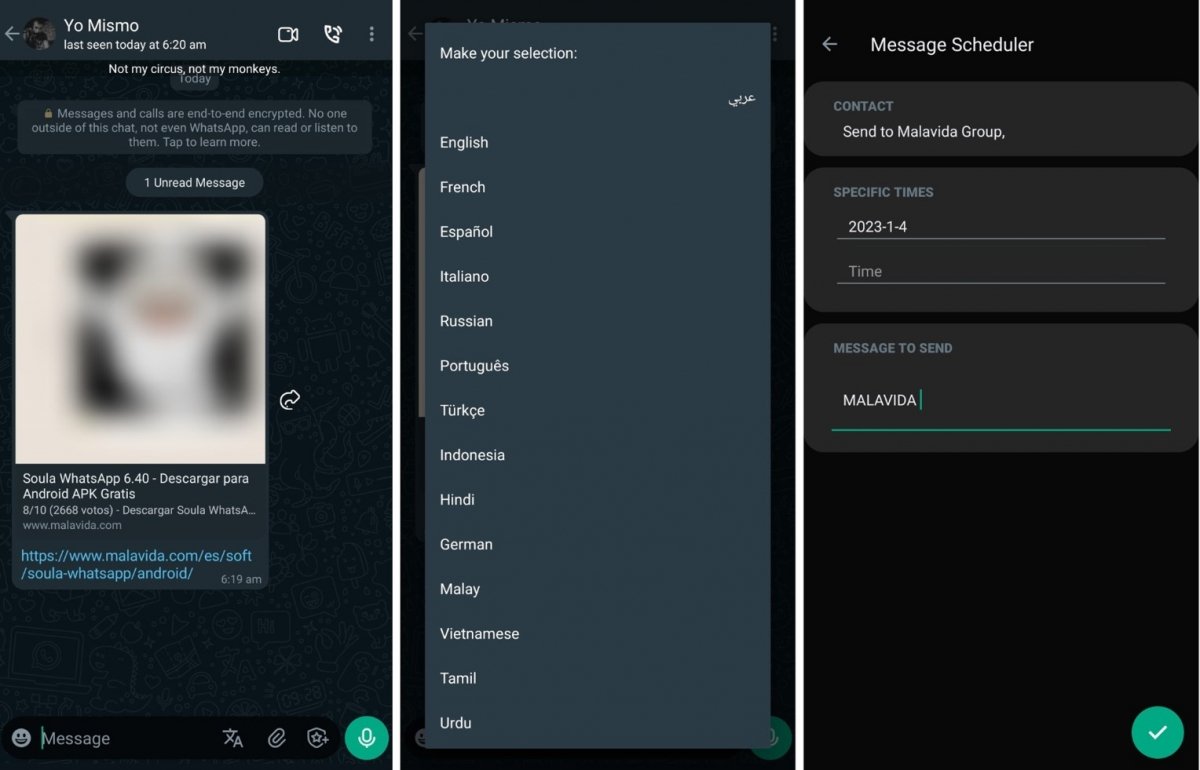Captures d’écran  de l’interface de Soula WhatsApp