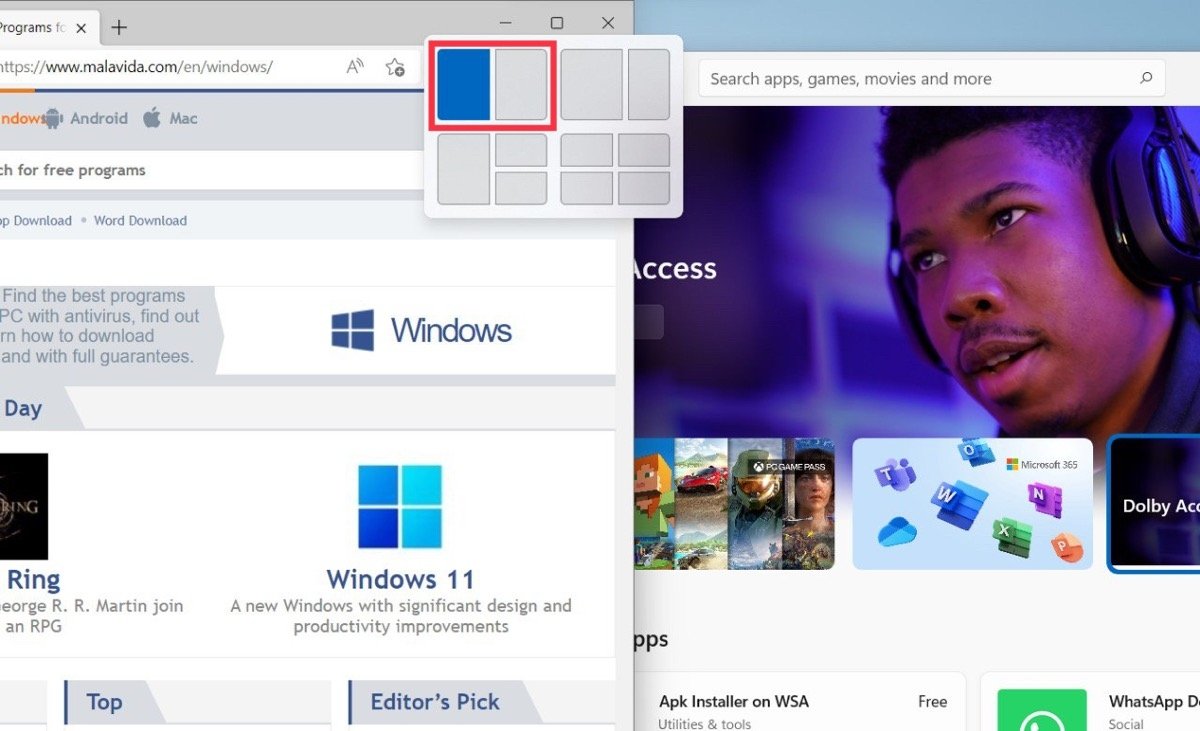 Dividir una ventana con SnapLayouts es muy sencillo
