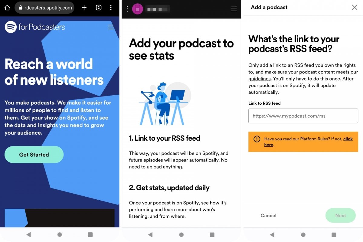 Spotify's wizard to publish podcasts