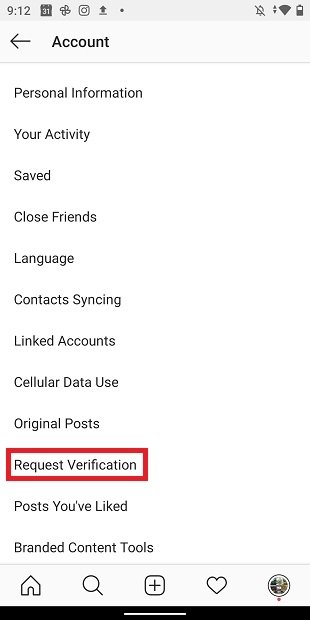 Iniciar la solicitud de cuenta verificada en Instagram