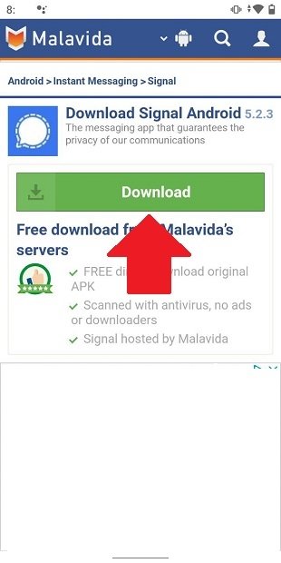 Iniciar o download do APK do Signal em Malavida