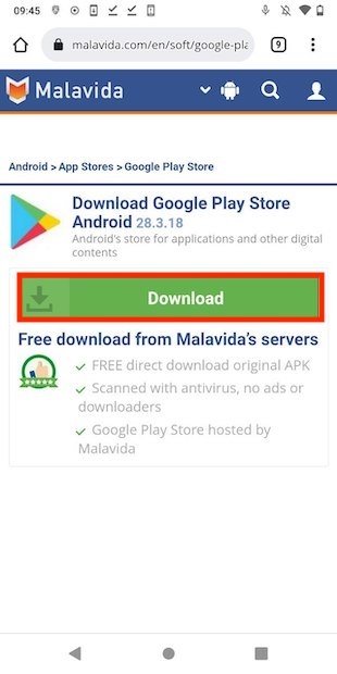 Lancer le téléchargement de la Play Store