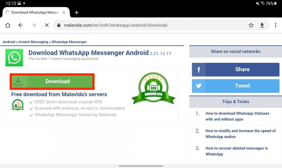 Lancer le téléchargement de WhatsApp