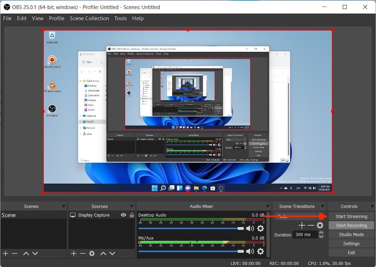Iniciar a gravação em  OBS Studio