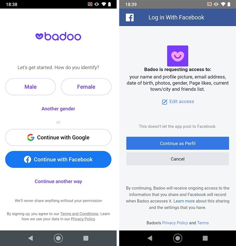 Passaggi per accedere a Badoo con un account Facebook