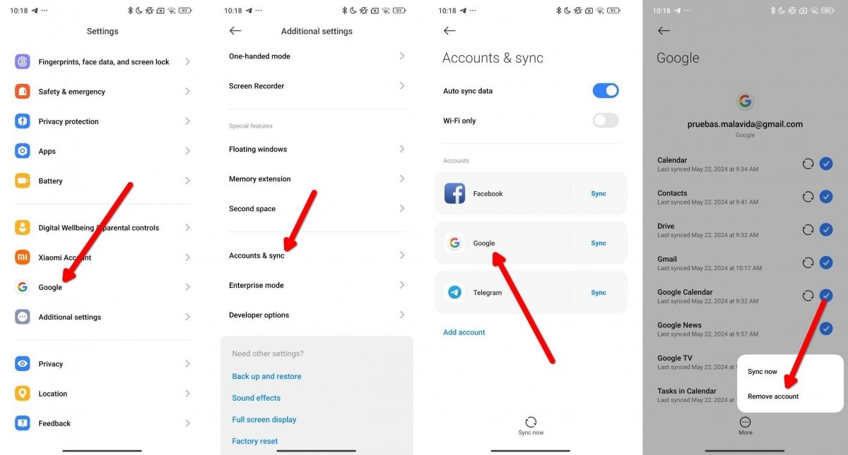 Steps to access the account configuration from Android settings