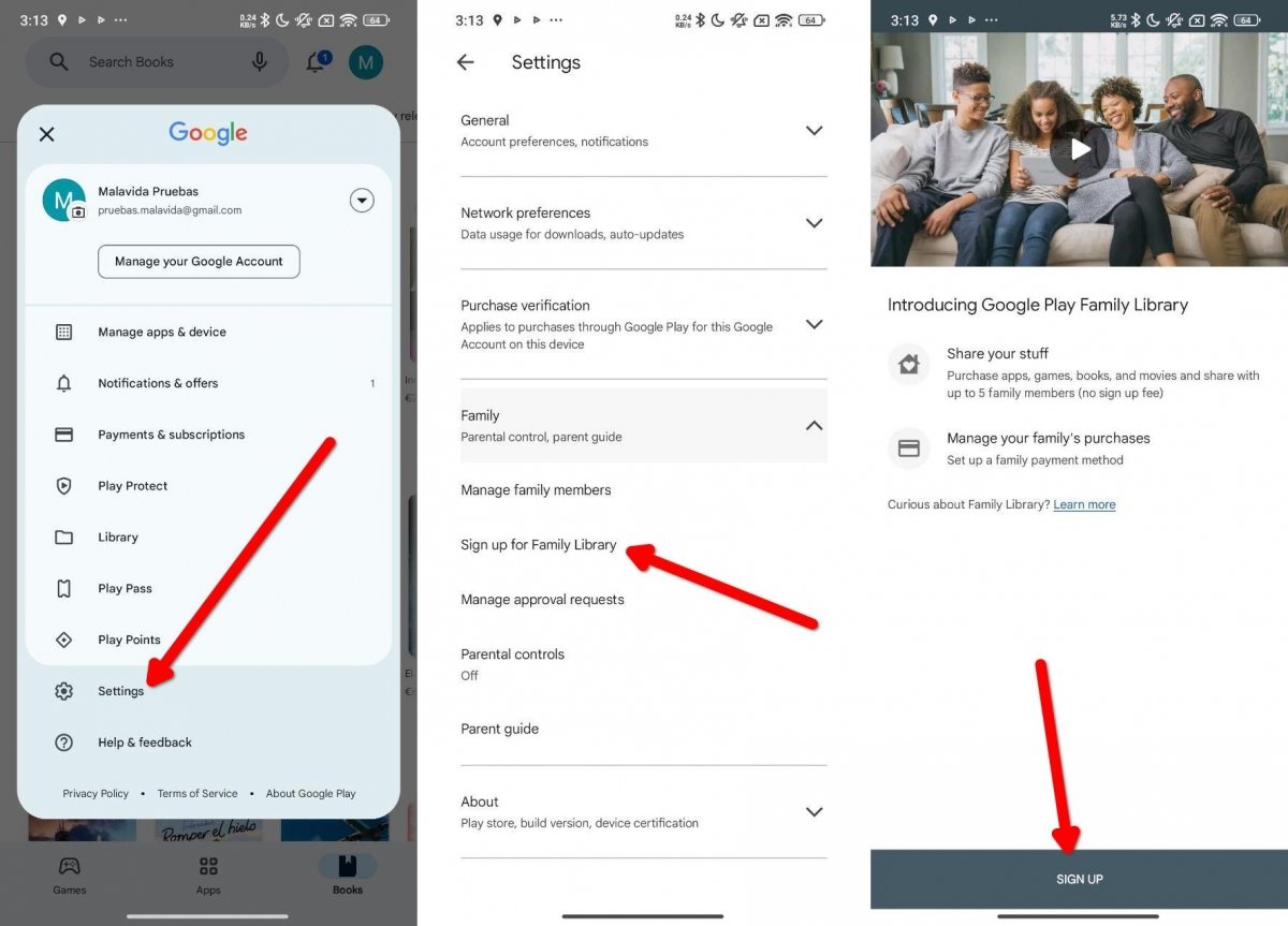 Steps to activate the family library in Google Play