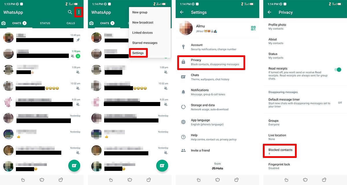 Steps to block a contact on WhatsApp