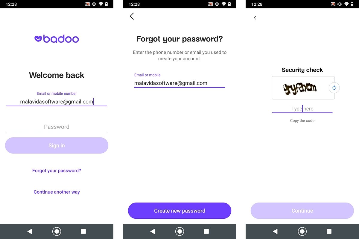 Steps to change the password of a Badoo account