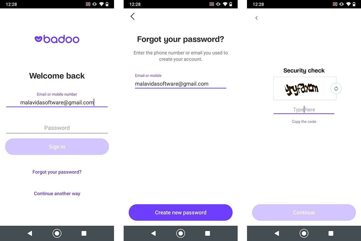 Étapes pour changer le mot de passe d'un compte Badoo