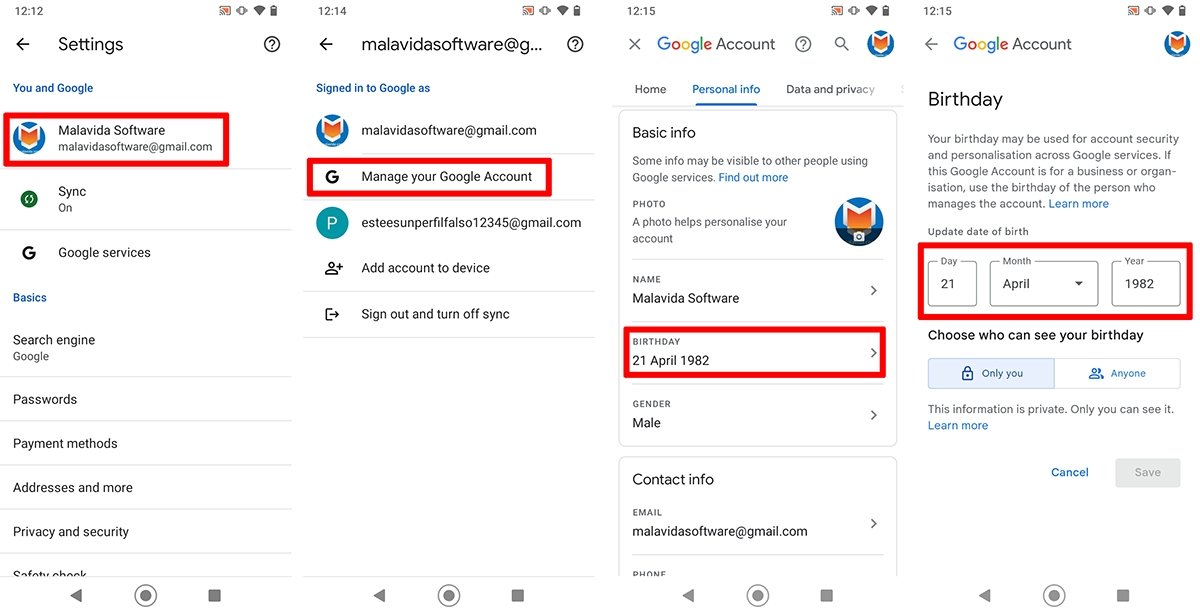 Passaggi per cambiare la data di nascita in un account di Google