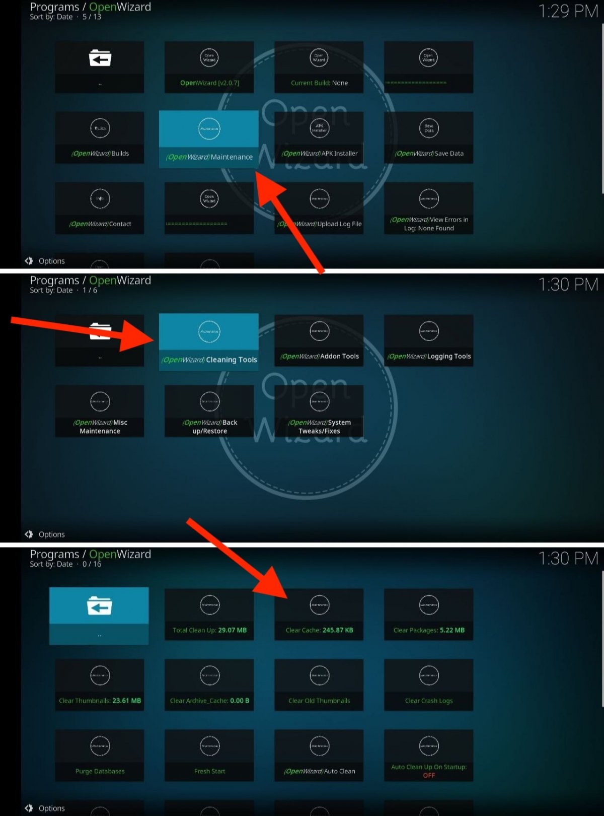 Schritte zum Löschen des Caches mit dem Open Wizard